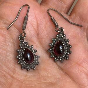 Silver and Garnet Teardrop Earrings